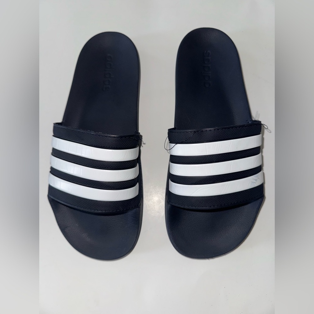 Adidas Blue and White Striped Slides